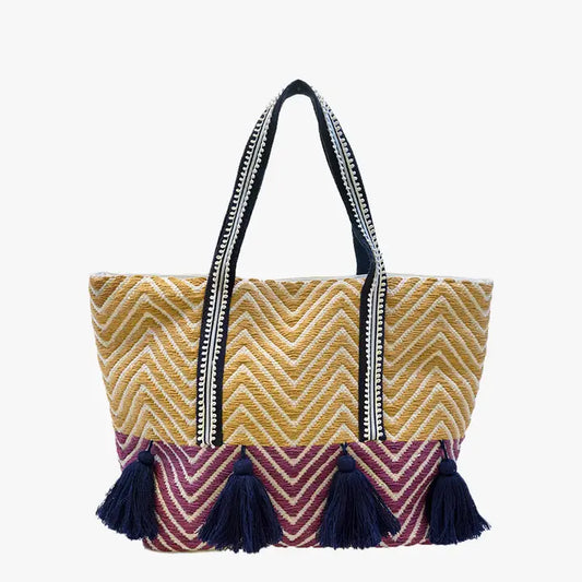 Tyra Chevron Cotton Tote w/ Tassels